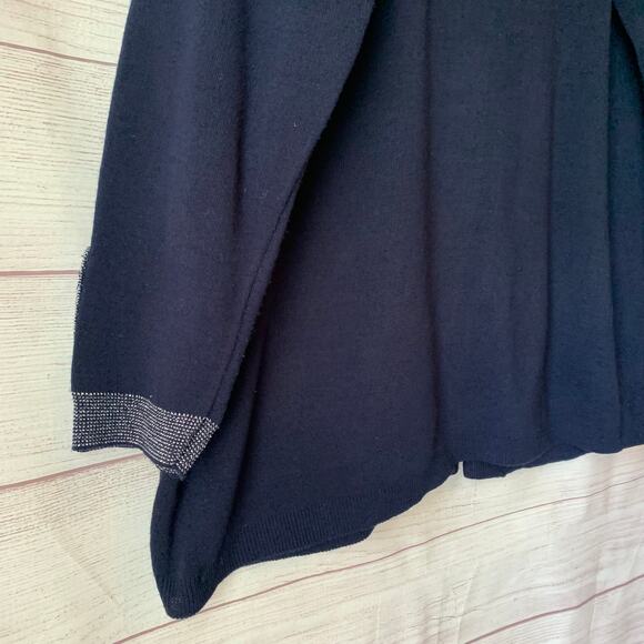 Vintage Karen Lessly Navy Cardigan Silver Metallic Thread and Rose Buttons Large - Picture 11 of 13